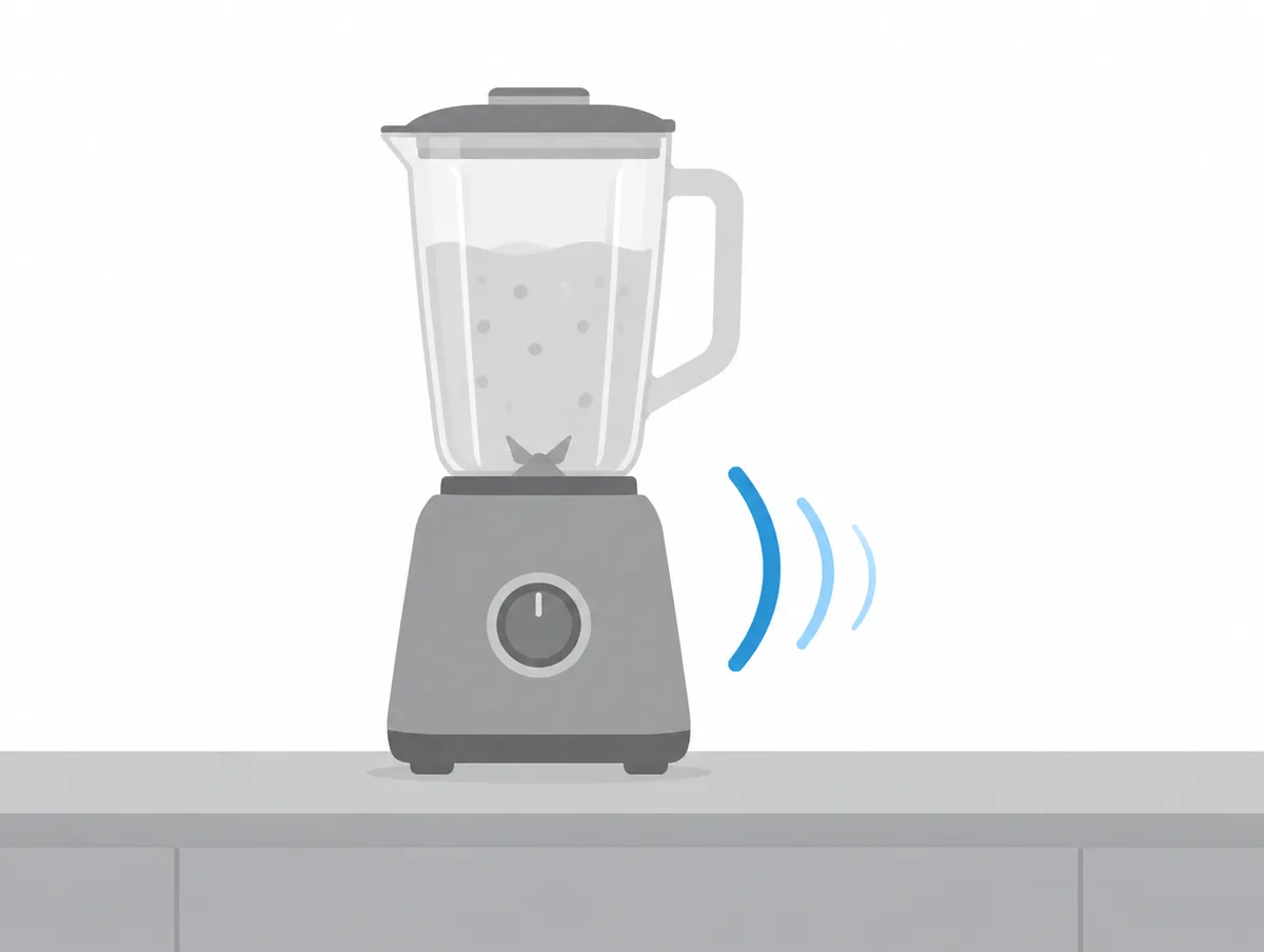 Illustration of a countertop blender on a bare kitchen counter with its jar lifted off the motor base to show the drive socket